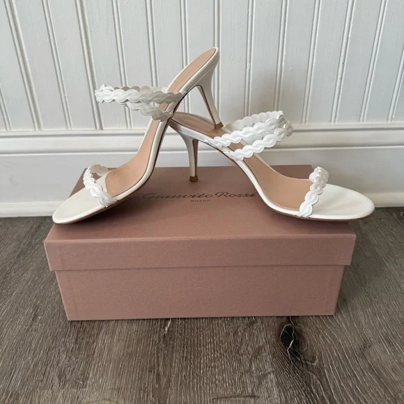 Gianvito Rossi White Leather Strappy Sandals Mules Heels - Picture 7 of 13